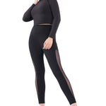 Black Performance Full-Sleeve Crop Top for Women