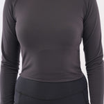 Black Performance Full-Sleeve Crop Top for Women