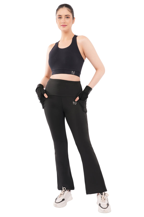 Black High-Waisted Flare Tights for Women