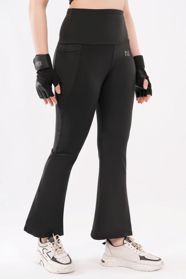 Black High-Waisted Flare Tights for Women